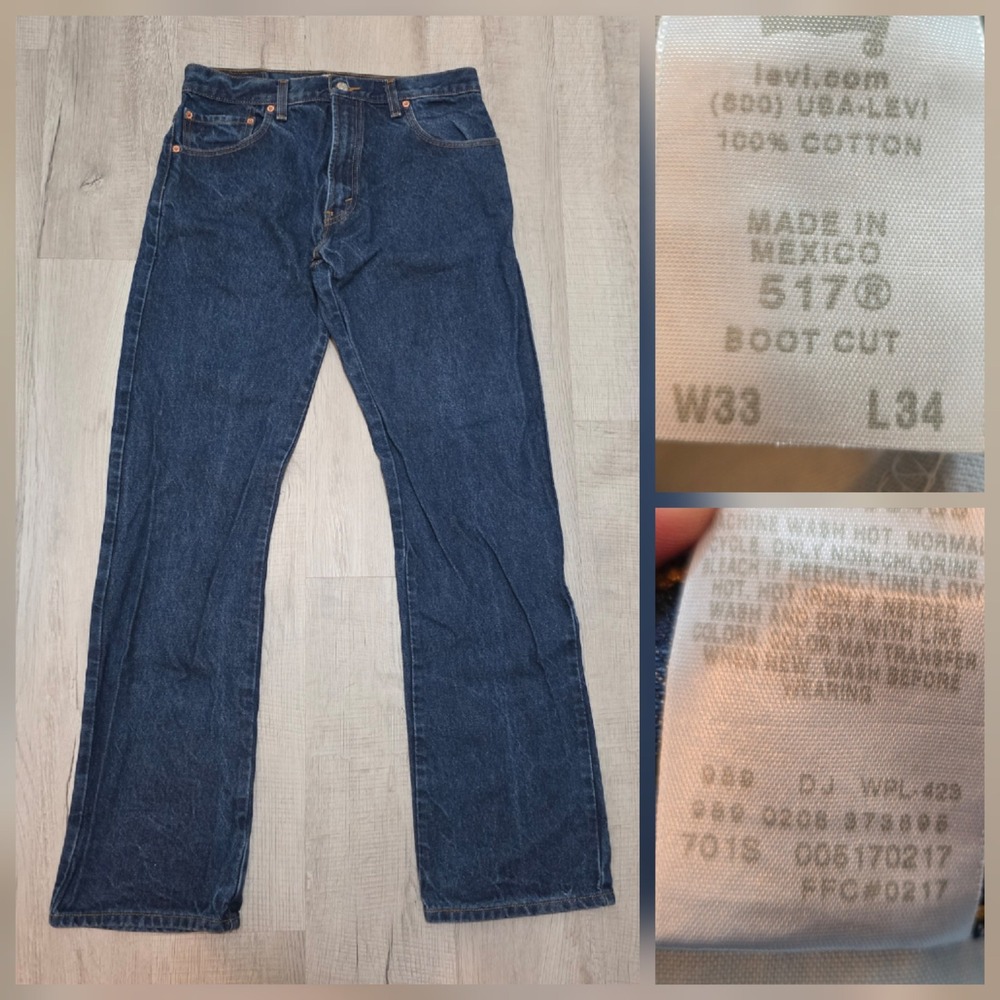 Y2K Levis 517 Mens‎ Bootcut Denim Jeans Dark Wash Indigo Sz 33x34 Made in Mexico